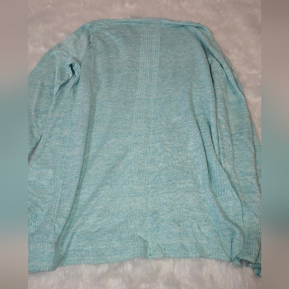 White + Warren Linen Light Blue Cardigan Turquoise Lightweight Luxury - Picture 7 of 7